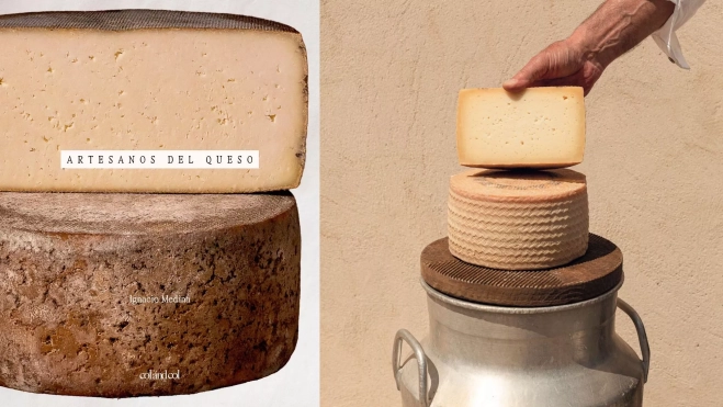 Portada del libro 'Artesanos del queso' y una de las imágenes interiores / Cedida Col&Col