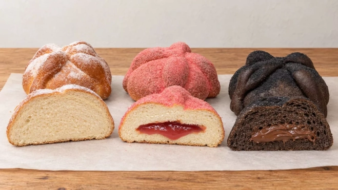 Los panes de muerto de Suca'l: clásico, de guayaba y chocolate / Cedida Los panes de muerto de Suca'l: clásico, de guayaba y chocolate / Cedida